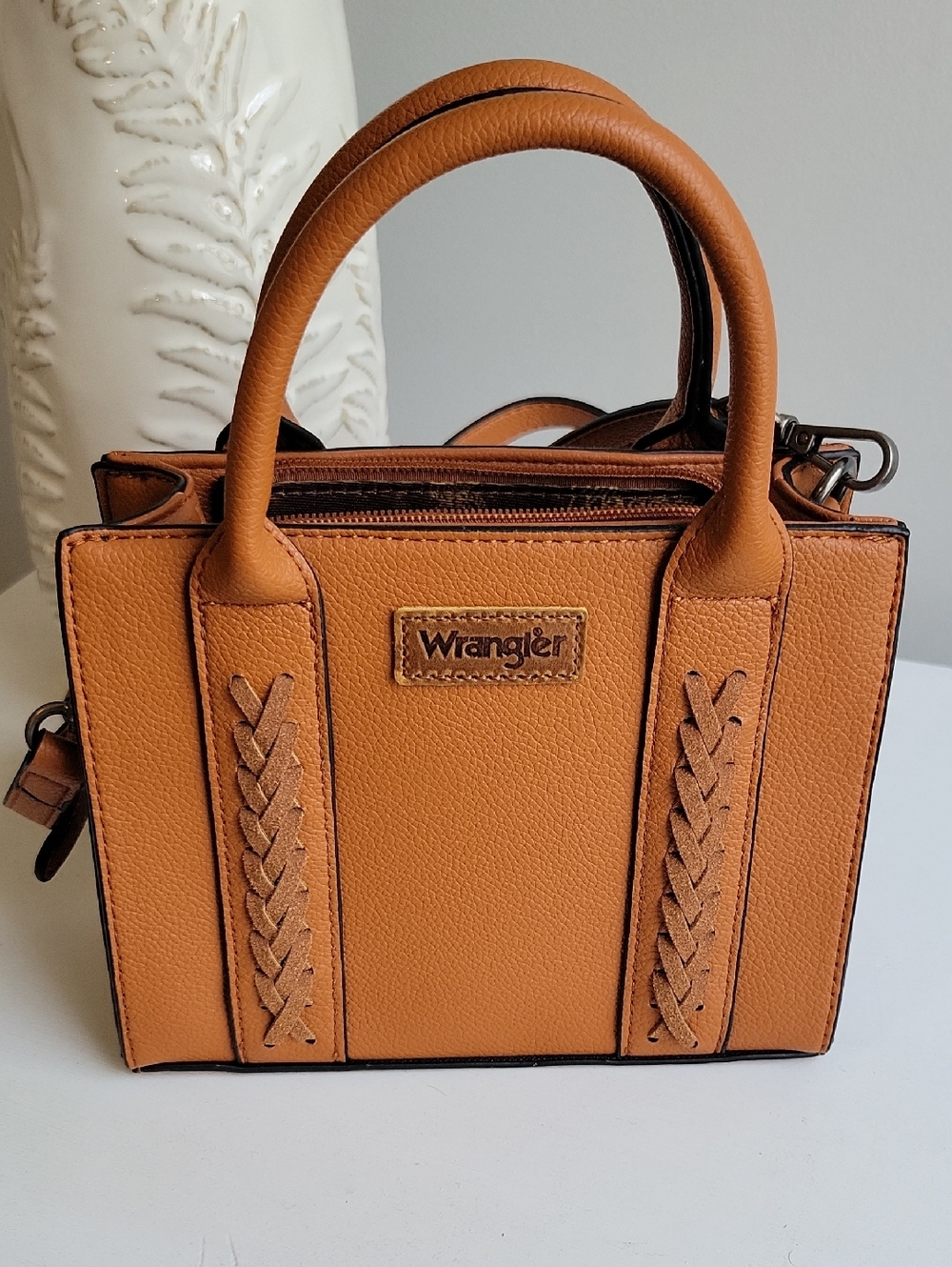 Wrangler Tan Mini Satchel with Braided Front